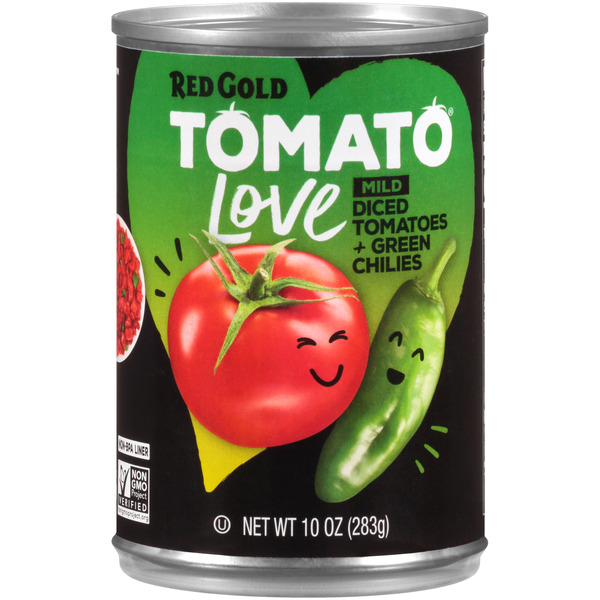 Canned & Jarred Vegetables Red Gold Tomato Love Mild Diced Tomatoes + Green Chilies hero