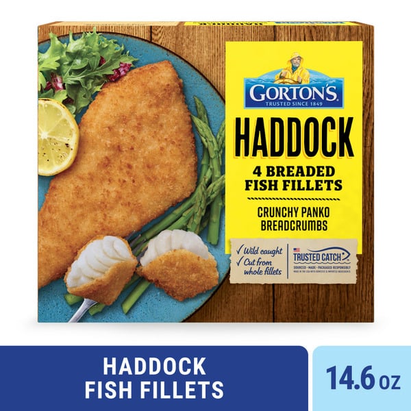 Frozen Seafood Gorton's Crunchy Panko Haddock Fillets hero