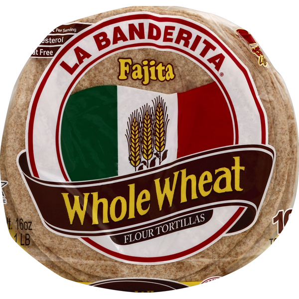 La Banderita Tortillas, Flour, Fajita, Whole Wheat hero