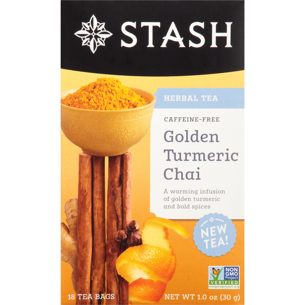 Stash Herbal Tea, Golden Turmeric Chai, Caffeine-Free, Bags hero