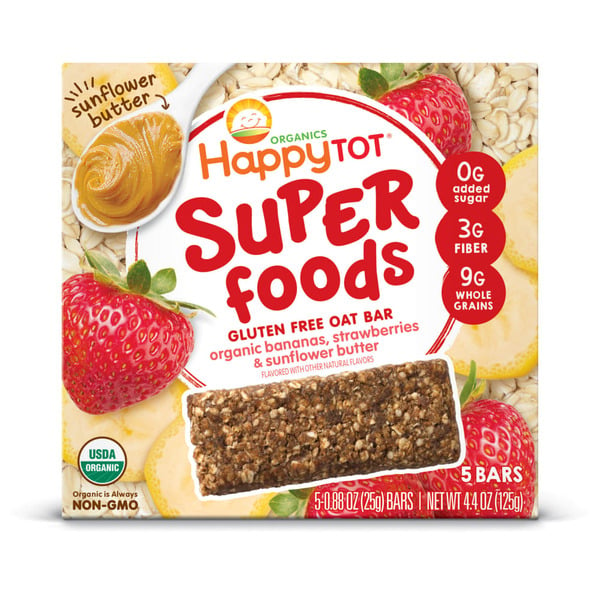 Baby Food & Formula Happy Tot Organics Super Foods Gluten Free Oat Bar Organic Bananas, Strawberries & Sunflower Butter hero