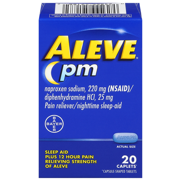 First Aid Aleve Pain Reliever/Nighttime Sleep-Aid, PM, Caplets hero