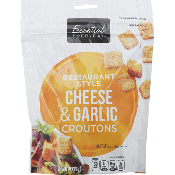 Salad Dressing & Toppings Essential Everyday Croutons, Cheese & Garlic, Restaurant Style hero