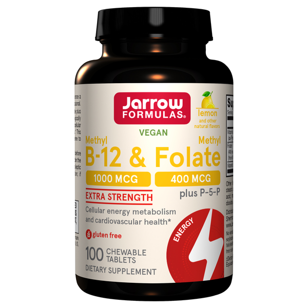 Vitamins & Supplements Jarrow Formulas Methyl B-12 & Methyl Folate, Plus P-5-P, Extra Strength, Chewable Tablets, Lemon hero