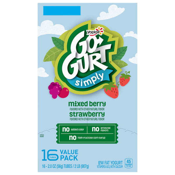 Yogurt Go-Gurt Yogurt, Low Fat, Mixed Berry, Strawberry, Value Pack hero