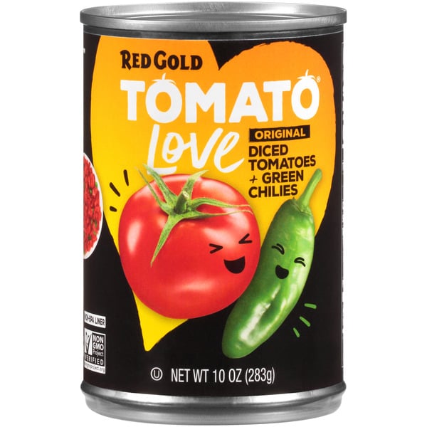 Canned & Jarred Vegetables Red Gold Tomato Love Original Diced Tomatoes + Green Chilies hero