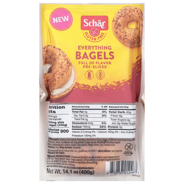 More International Foods Schär Bagels, Gluten-Free, Everything, Pre-Sliced hero