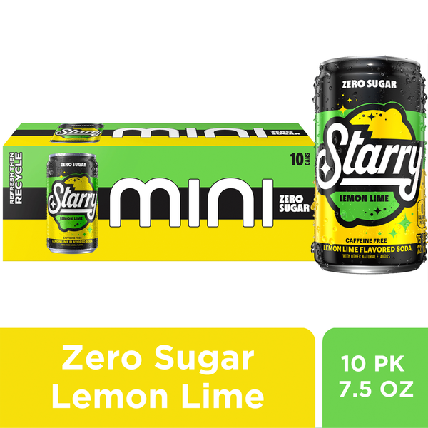 Soft Drinks Starry Zero Sugar Soda Lemon Lime 7.5 Fl Oz, 10 Count hero