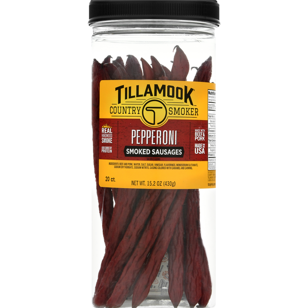 Popcorn & Jerky Tillamook Country Smoker Smoked Sausages, Pepperoni hero