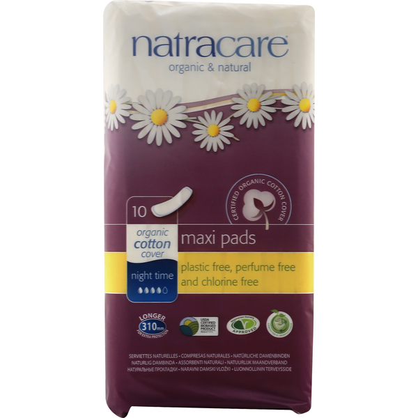 Feminine Care Natracare Pads, Maxi, Night Time hero