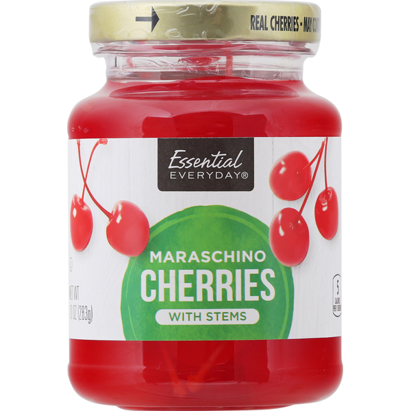 Canned Fruit & Applesauce Essential Everyday Cherries, with Stems, Maraschino hero