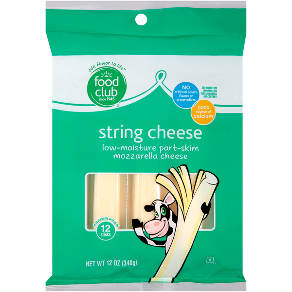 Packaged Cheese Food Club Mozzarella Low-Moisture Part-Skim String Cheese hero