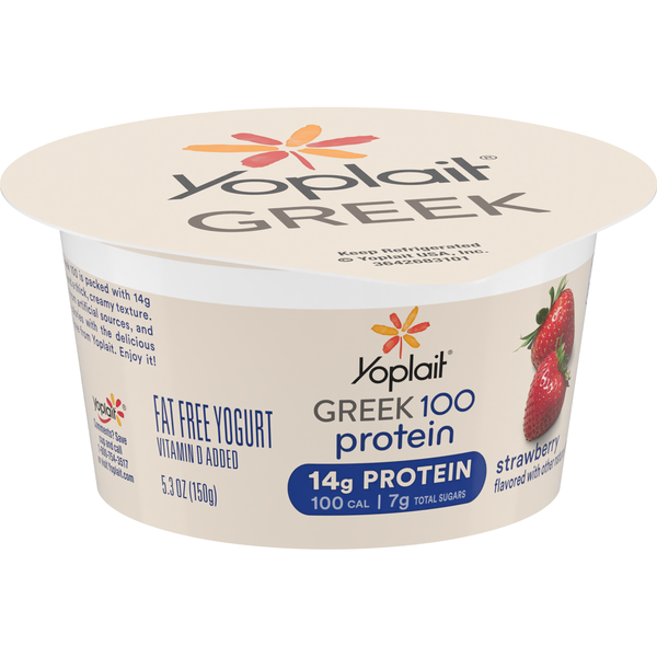 Yogurt Yoplait Greek 100  Protein Yogurt, Strawberry, 14g Protein, Fat Free hero