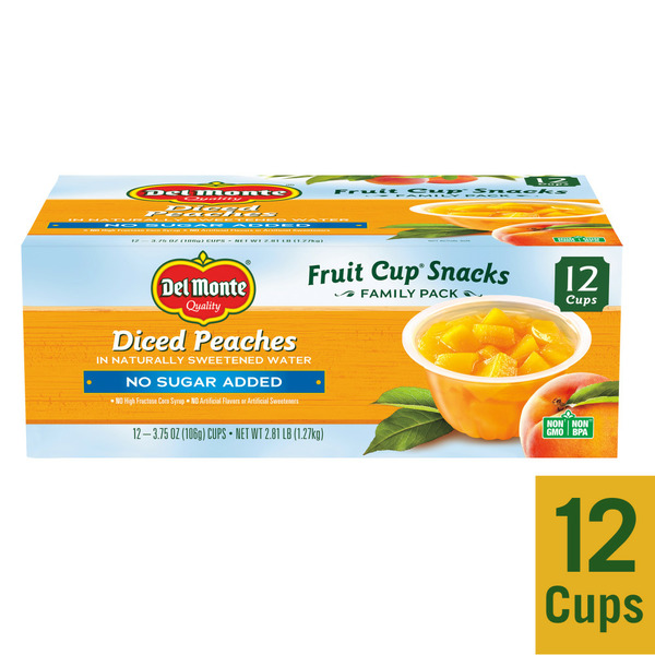 Water, Seltzer & Sparkling Water Del Monte No Sugar Added Diced Peaches Plastic Fruit Cup Snacks hero