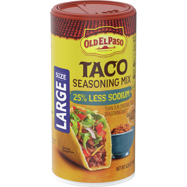 Spices & Seasonings Old El Paso Taco Seasoning, 25% Less Sodium, Large Size hero