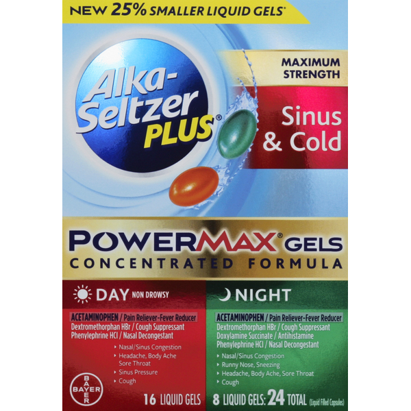 Cold, Flu & Allergy Alka-Seltzer Sinus & Cold, Maximum Strength, Day/Night, Liquid Gels hero