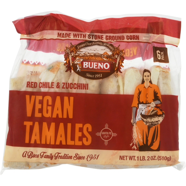 Frozen Meals Bueno Foods Tamales, Vegan, Red Chile & Zucchini, 6 Pack hero