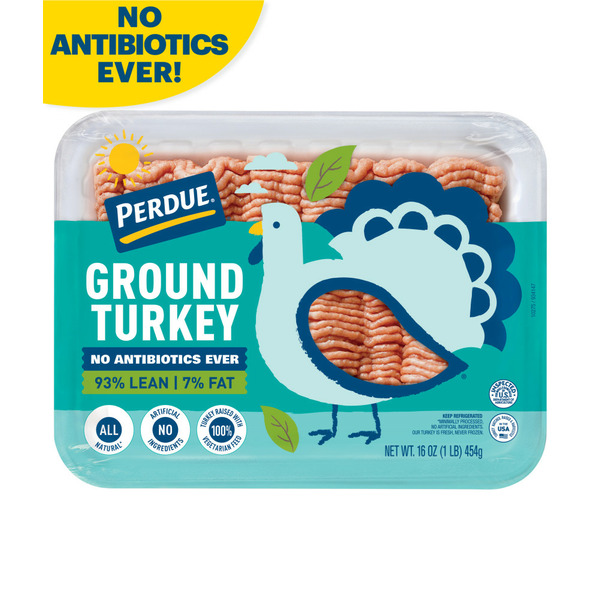 Packaged Poultry Perdue No Antibiotics Ever 93% Lean 7% Fat Dark Ground Turkey hero