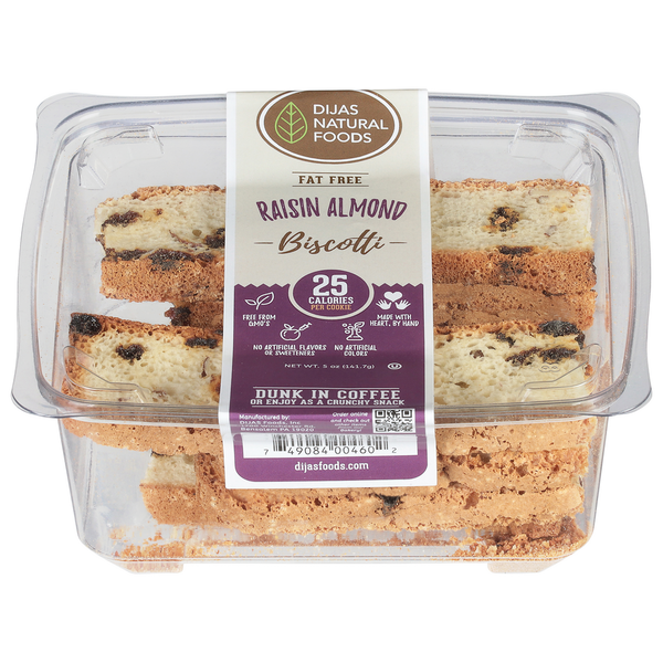 Bakery Desserts Dijas Natural Foods Biscotti, Fat Free, Raisin Almond hero