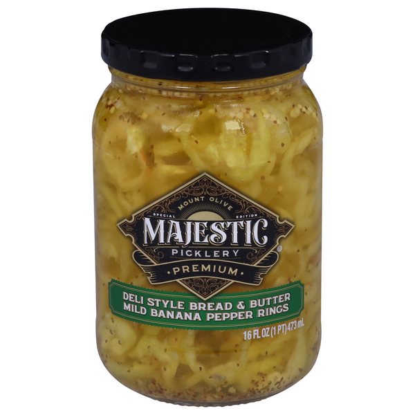 Pickled Goods & Olives Majestic Banana Pepper Rings Pickles, Deli Style Bread & Butter, Mild, Premium hero