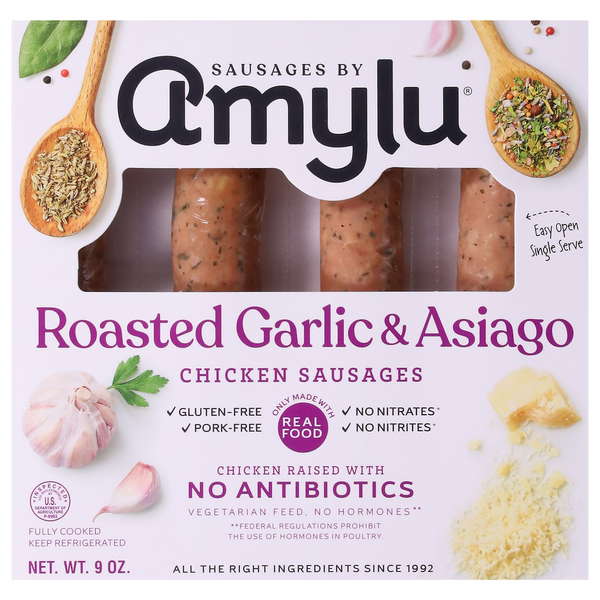 Deli Meat & Cheese Amylu Roasted Garlic & Asiago Chicken Sausage - 4 CT hero