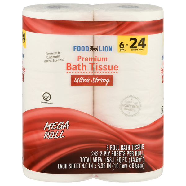 Paper Goods Food Lion Bath Tissue, Premium, Ultra Strong, Mega Roll, 2-Ply hero