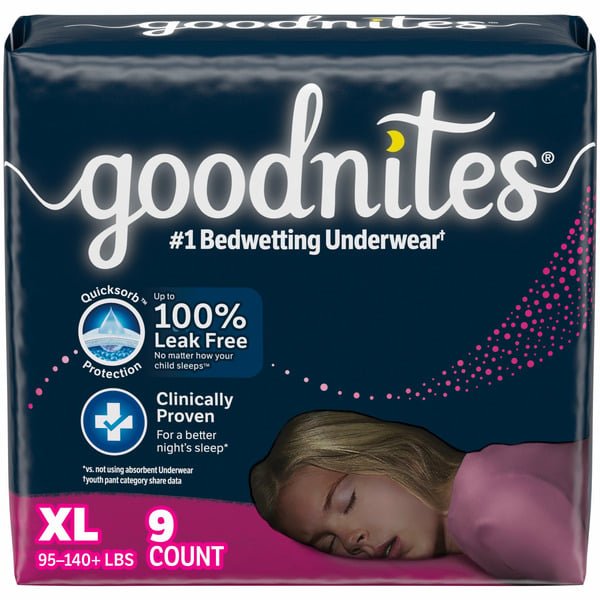 Diapers & Wipes Goodnites Girls' Nighttime Bedwetting Underwear, Size Extra Large (95-140+ lbs) hero