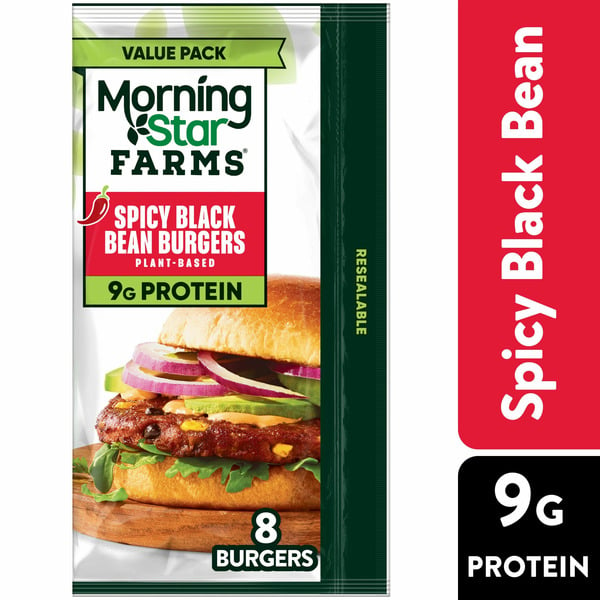 Frozen Vegan & Vegetarian Morning Star Farms Veggie Burgers, Vegetarian, Frozen Meal Starter, Spicy Black Bean hero