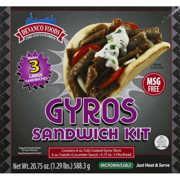 Frozen Meals Devanco Foods Sandwich Kit, Gyros hero