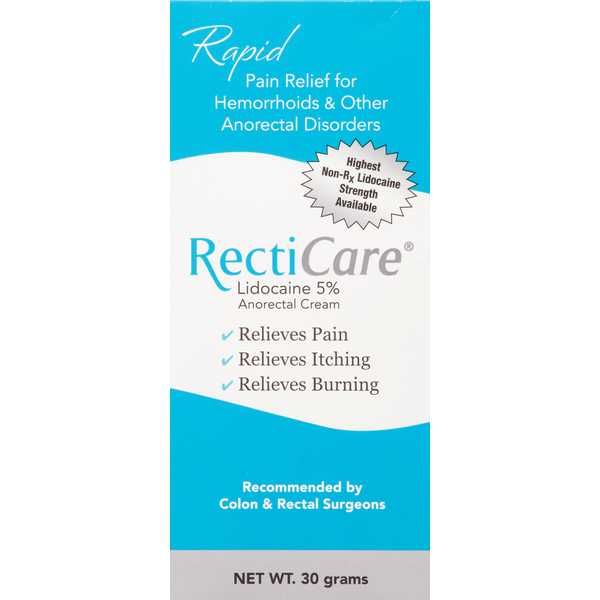 First Aid RectiCare Anorectal Cream, Lidocaine 5% hero