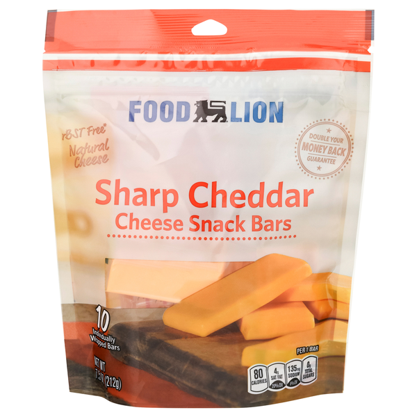 Packaged Cheese Food Lion Natural Sharp Cheddar Cheese Snack Bars 10ct hero