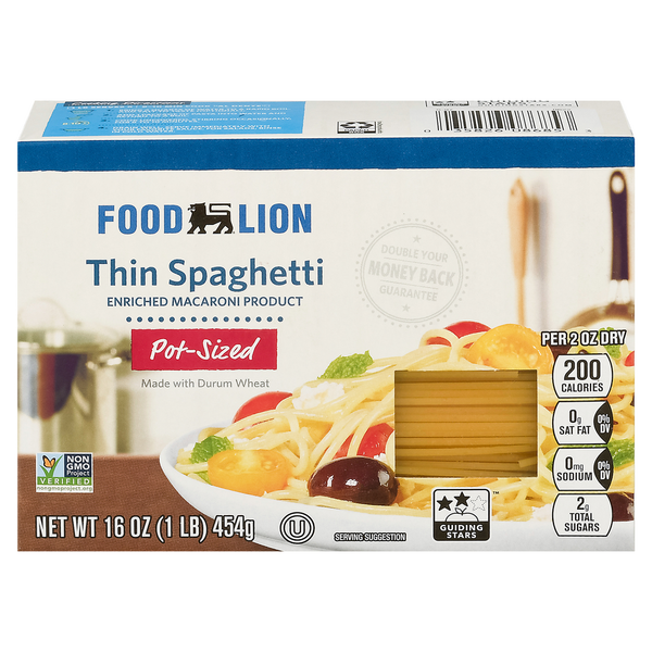 Dry Pasta Food Lion Spaghetti, Thin, Classic, Pot-Style, Box hero