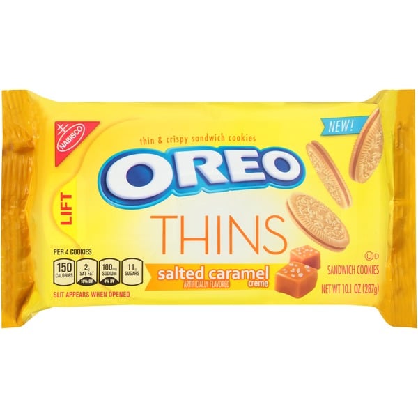 Cookies & Cakes Oreo Thins Salted Caramel Creme Sandwich Cookies hero