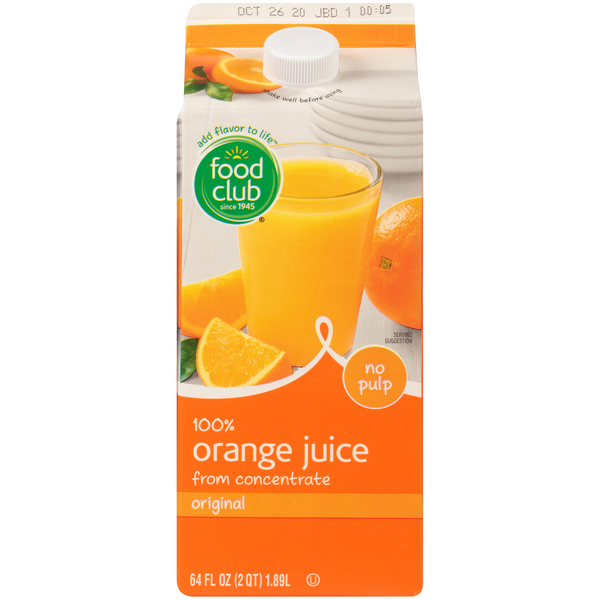 Juice & Nectars Food Club 100% Original Orange No Pulp Juice From Concentrate hero