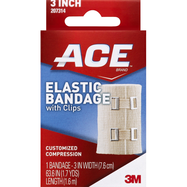 First Aid ACE Bandage, Elastic, with Clips, 3 Inch hero