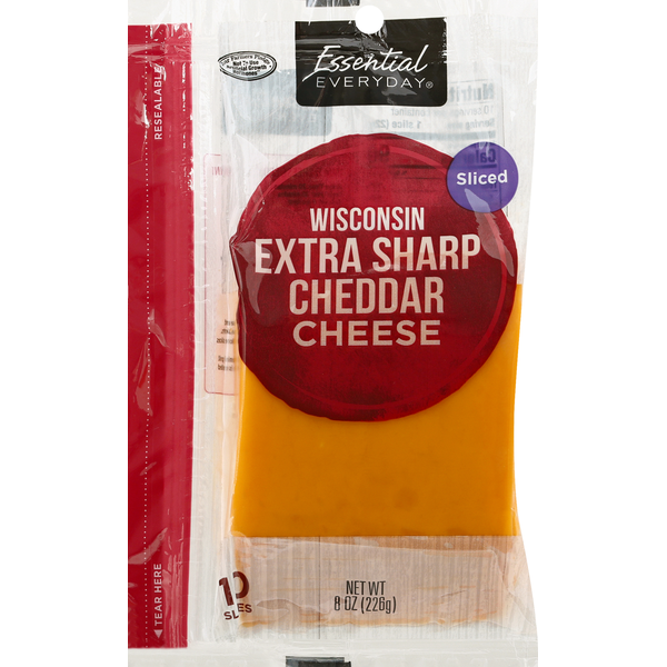 Packaged Cheese Essential Everyday Cheese, Wisconsin, Extra Sharp Cheddar , Sliced hero