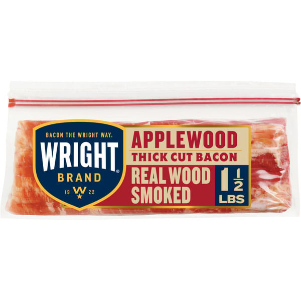 Hot Dogs, Bacon & Sausage Wright Applewood Real Wood Smoked Thick Cut Bacon hero