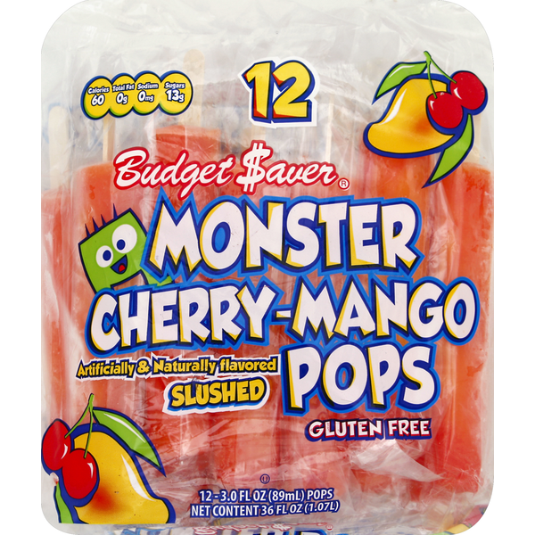 Ice Cream & Ice Budget Saver Monster Pops, Slushed, Cherry-Mango hero