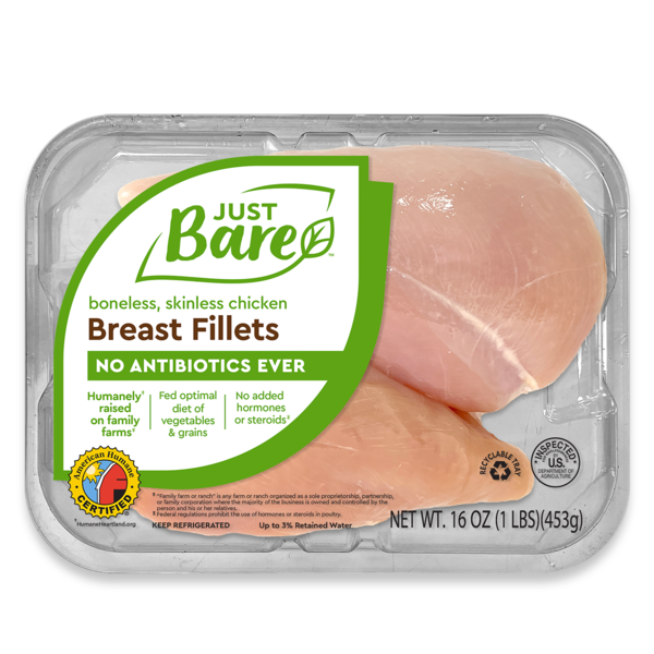 Packaged Poultry Just Bare Boneless Skinless Chicken Breast Fillets hero