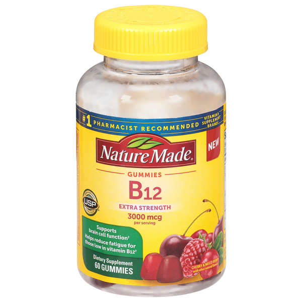 Vitamins & Supplements Nature Made Vitamin B12, Extra Strength, 3000 mcg, Gummies, Cherry & Mixed Berry hero