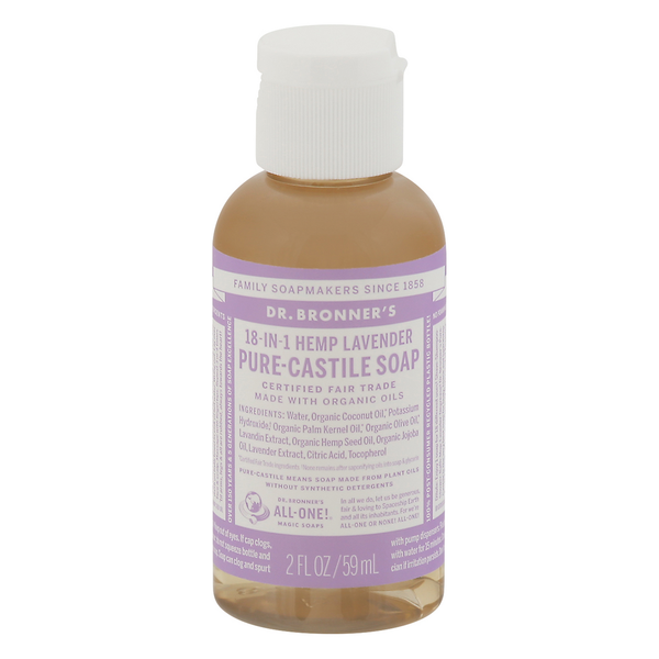 Body Care | Lotion, Sunscreen Dr. Bronner's Soap, Pure-Castile, Hemp Lavender, 18-in-1 hero