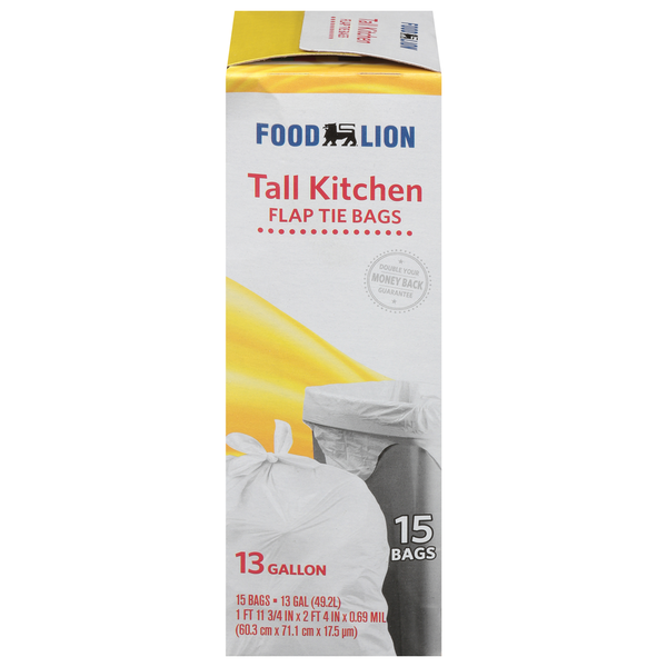 Trash Bags & Liners Food Lion Flap Tie Bags, 13 Gallon, Tall Kitchen hero