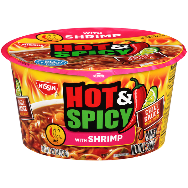 Soup, Broth & Bouillon Nissin Hot & Spicy with Shrimp Ramen Noodle Soup hero