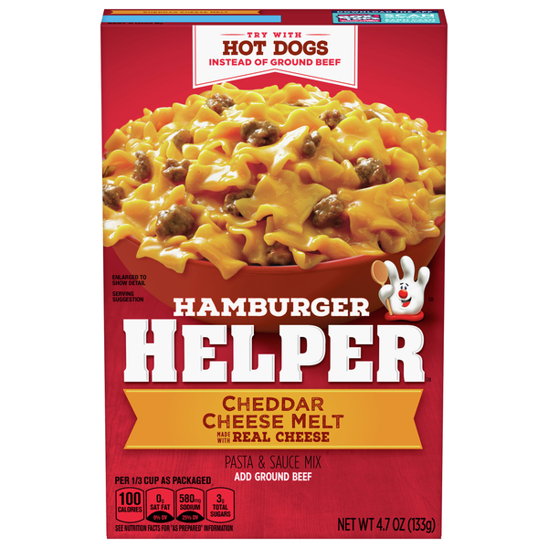 Instant Foods Hamburger Helper Pasta & Sauce Mix, Cheddar Cheese Melt hero