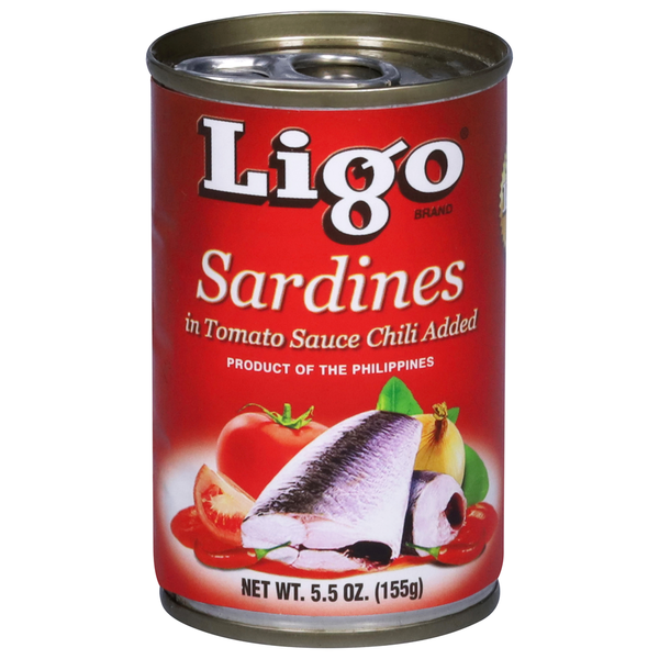 Asian Foods Ligo Sardines, in Tomato Sauce, Chili Added hero