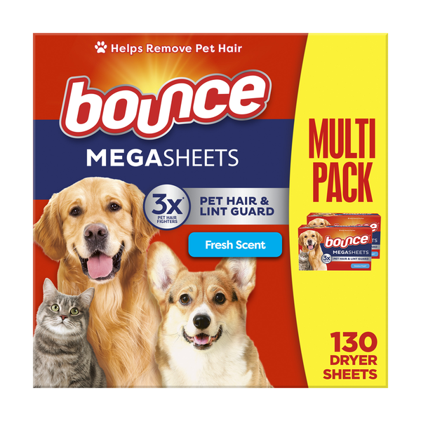 Laundry Bounce Pet Hair and Lint Guard Mega Dryer Sheets, Fresh Scent hero