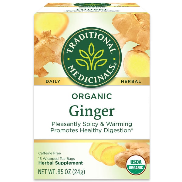 Tea Bags and Mixes Traditional Medicinals Organic Ginger Caffeine Free Herbal Tea hero