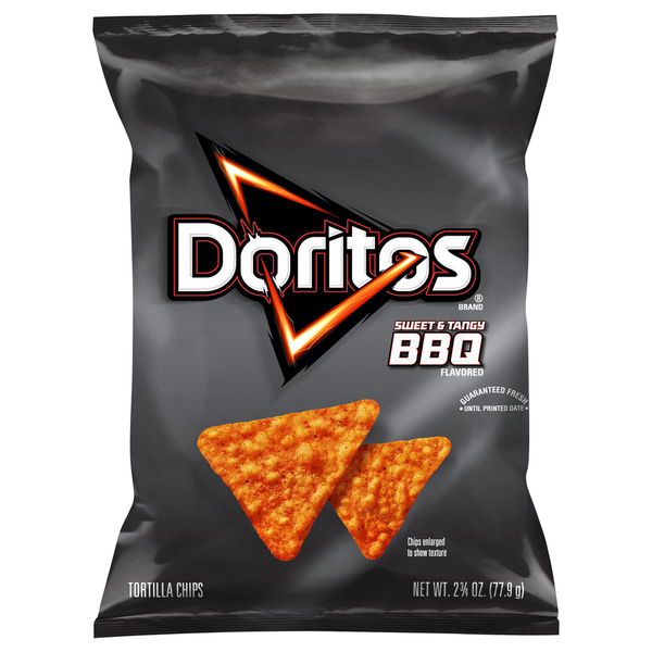 Chips & Pretzels Doritos Tortilla Chips, Sweet & Tangy BBQ Flavored hero