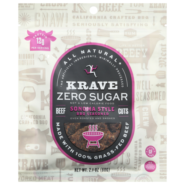 KRAVE Beef Cuts, Zero Sugar, BBQ Seasoned, Sonoma Style hero