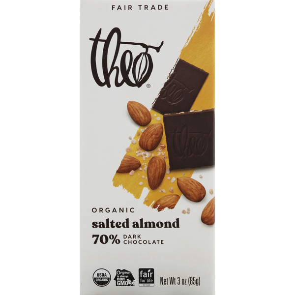 Candy & Chocolate Theo Chocolate Dark Chocolate, Organic, Salted Almond, 70% hero